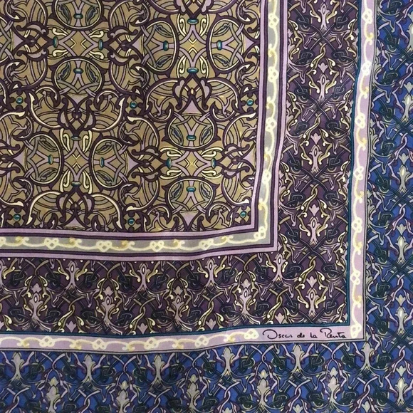 Oscar de la Renta Purple & Blue Silk Scarf - Picture 3 of 6